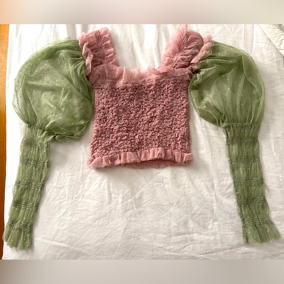 NWT Free People dusty rose & Sage green lace top - Picture 2 of 9